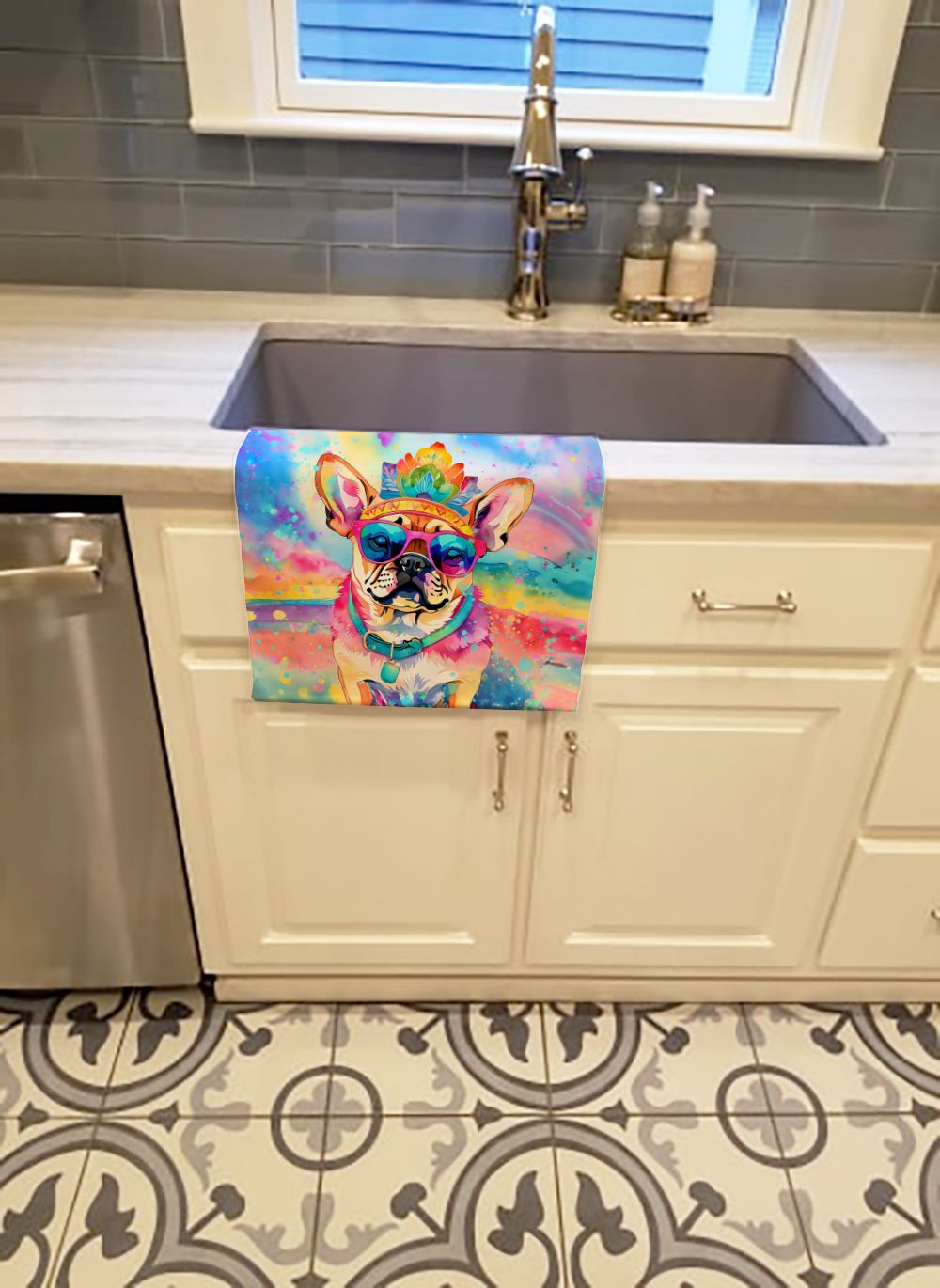 Pug Hippie Dawg Kitchen Towel Dish Cloths Guest Hand Towel Decorative Bathroom Towel for Face,Tea, Dishcloth, Kitchen and Bath