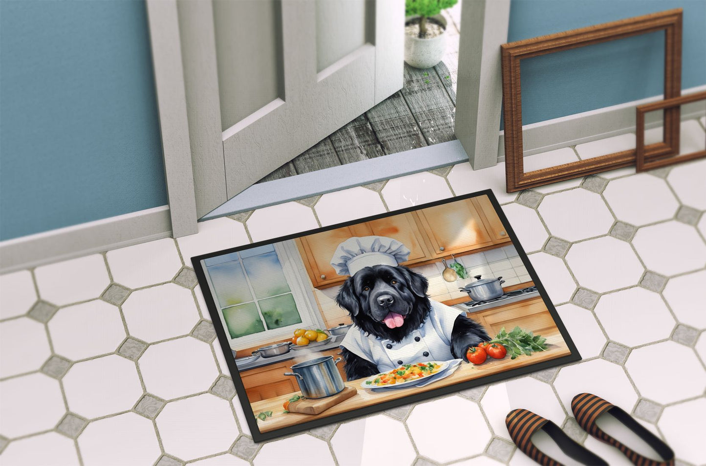 Newfoundland The Chef Doormat Front Door Mat Indoor Outdoor Rugs for Entryway, Non Slip Washable Low Pile, 24H X 36W
