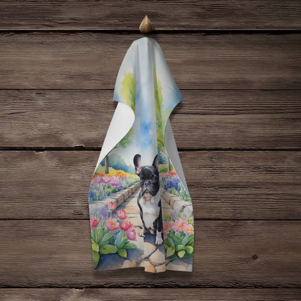 French Bulldog Spring Path Kitchen Towel Dish Cloths Guest Hand Towel Decorative Bathroom Towel for Face,Tea, Dishcloth, Kitchen and Bath