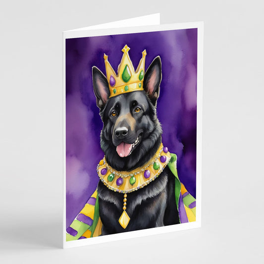 Black German Shepherd King of Mardi Gras Greeting Cards Pack of 8 Blank Cards with Envelopes Whimsical A7 Size 5x7 Blank Note Cards