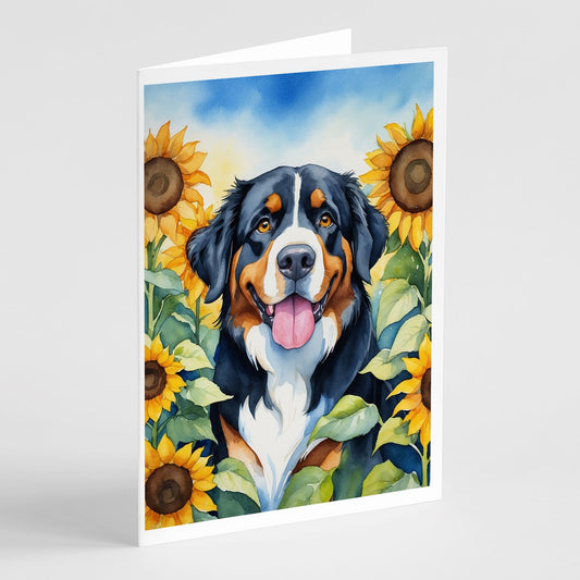 Bernese Mountain Dog in Sunflowers Greeting Cards Pack of 8 Blank Cards with Envelopes Whimsical A7 Size 5x7 Blank Note Cards