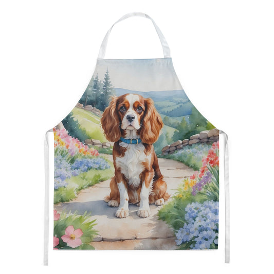 Cavalier Spaniel Spring Path Apron Cooking Kitchen Server Baking Crafts Gardening for Adult Women Men, Unisex, Large, Multicolor