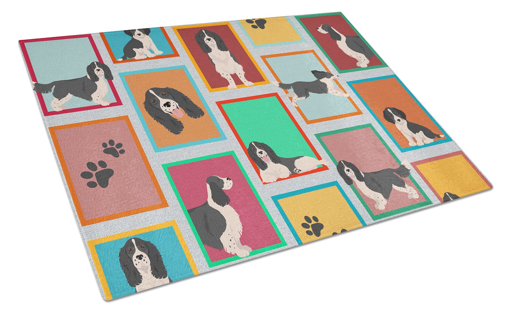 NEW Lots of Black and White English Springer Spaniel Glass Cutting Board Decorative Tempered Glass Kitchen Cutting and Serving Board Large Size Chopping Board