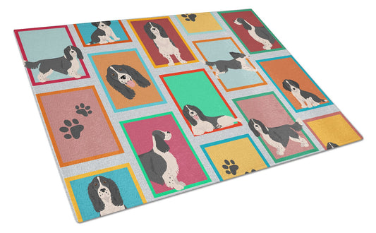NEW Lots of Black and White English Springer Spaniel Glass Cutting Board Decorative Tempered Glass Kitchen Cutting and Serving Board Large Size Chopping Board