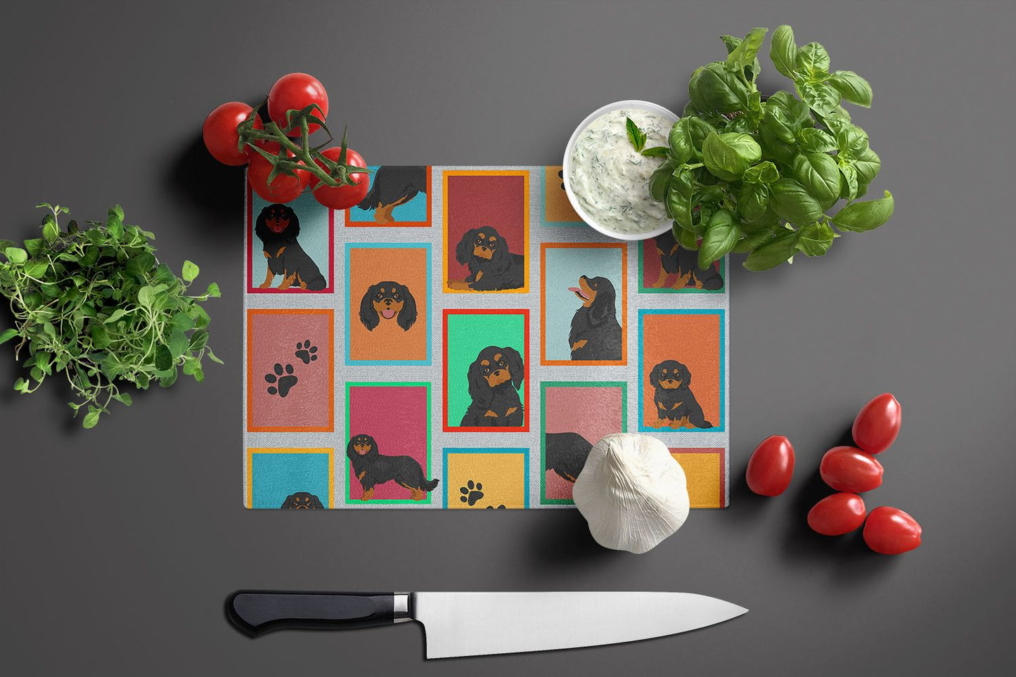 NEW Lots of Black and Tan Cavalier King Charles Spaniel Glass Cutting Board Decorative Tempered Glass Kitchen Cutting and Serving Board Large Size Chopping Board