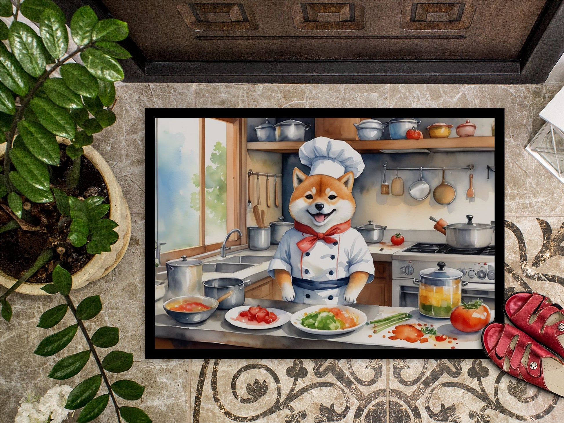 NEW Shiba Inu The Chef Doormat Front Door Mat Indoor Outdoor Rugs for Entryway, Non Slip Washable Low Pile, 18H X 27W