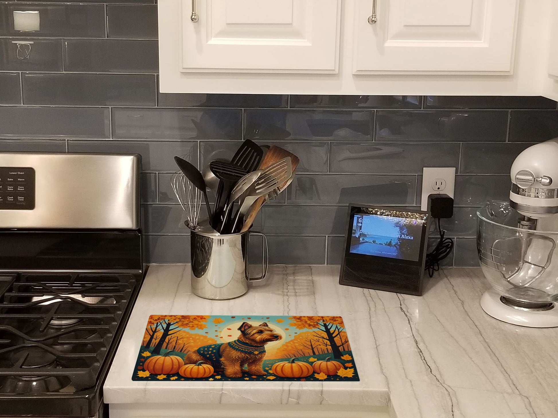 NEW Welsh Terrier Fall Glass Cutting Board Decorative Tempered Glass Kitchen Cutting and Serving Board Large Size Chopping Board