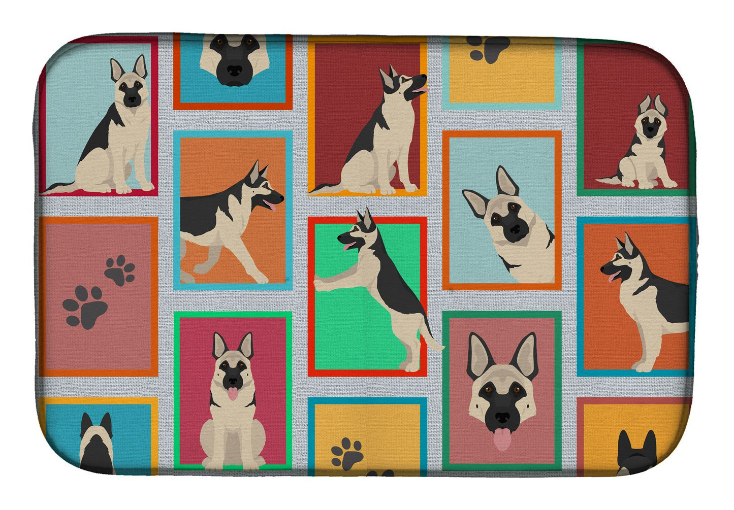 Lots of Black and Silver German Shepherd Dish Drying Mat Absorbent Dish Drying Mat Pad for Kitchen Counter Dish Drainer Mat for Countertop, 14 x 21", Multicolor