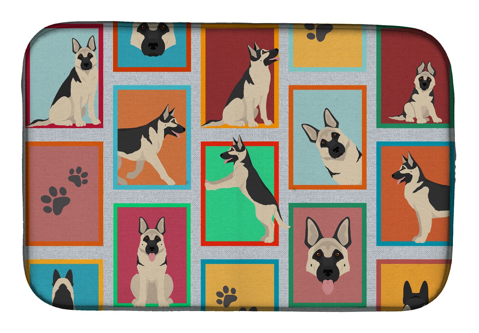 Lots of Black and Silver German Shepherd Dish Drying Mat Absorbent Dish Drying Mat Pad for Kitchen Counter Dish Drainer Mat for Countertop, 14 x 21", Multicolor