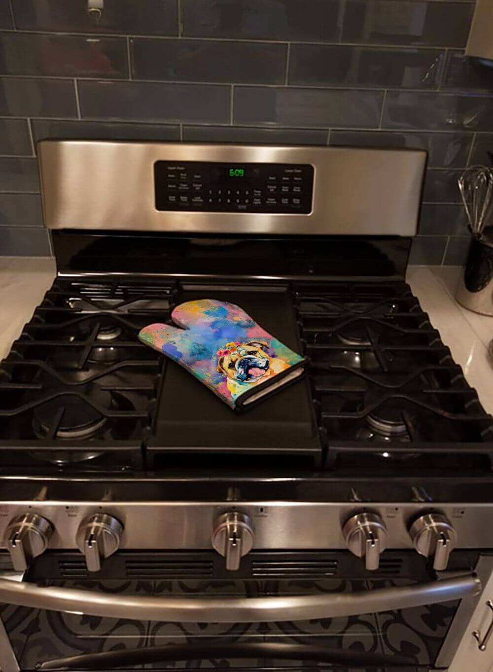 English Bulldog Hippie Dawg Oven Mitt Heat Resistant Thick Oven Mitt for Hot Pans and Oven, Kitchen Mitt Protect Hands, Cooking Baking Glove