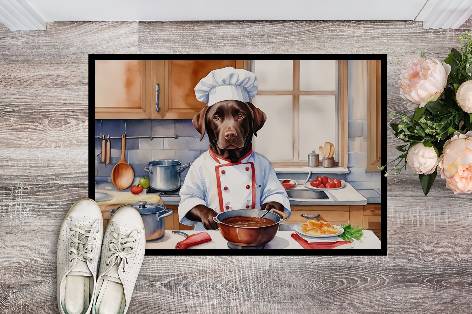 Chocolate Labrador Retriever The Chef Doormat Front Door Mat Indoor Outdoor Rugs for Entryway, Non Slip Washable Low Pile, 24H X 36W