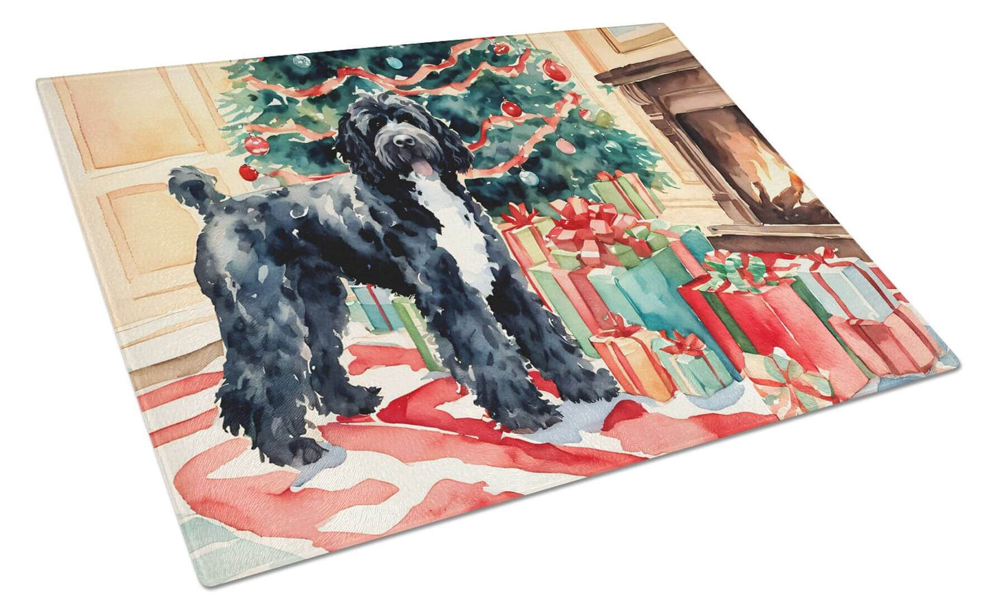 NEW Portuguese Water Dog Cozy Christmas Glass Cutting Board Decorative Tempered Glass Kitchen Cutting and Serving Board Large Size Chopping Board
