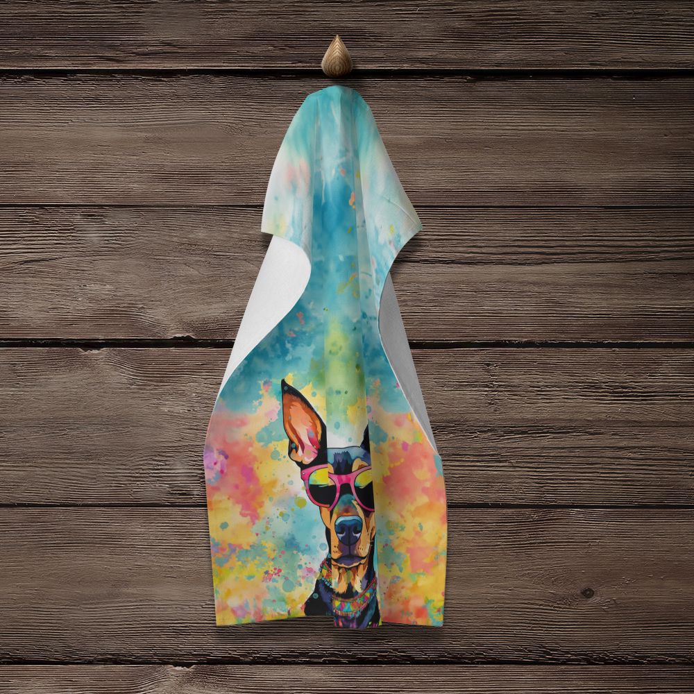 Doberman Pinscher Hippie Dawg Kitchen Towel Dish Cloths Guest Hand Towel Decorative Bathroom Towel for Face,Tea, Dishcloth, Kitchen and Bath