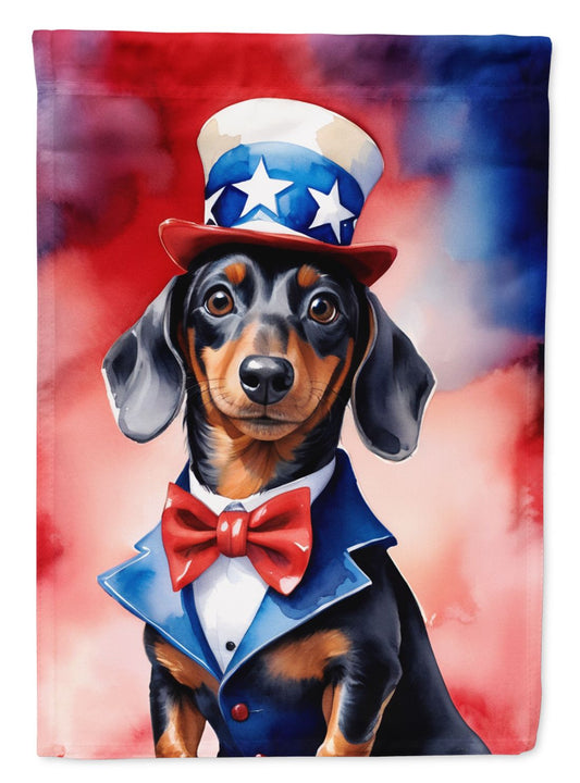 Dachshund Patriotic American House Flag Large Porch Sleeve Pole Decorative Outside Yard Banner Artwork Wall Hanging, Polyester, House Size, Multicolor