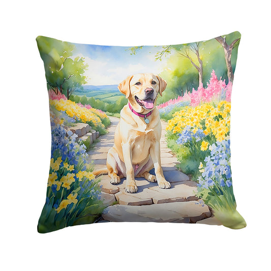 Labrador Retriever Spring Path Throw Pillow Machine Washable, Indoor Outdoor Decorative Pillow for Couch, Bed or Patio, 18Hx18W
