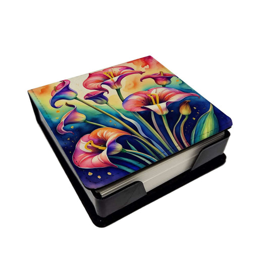 Colorful Calla Lilies PU Leather Note Paper Holder with Artist-Designed Cover, Desk Accessory, Office Gift