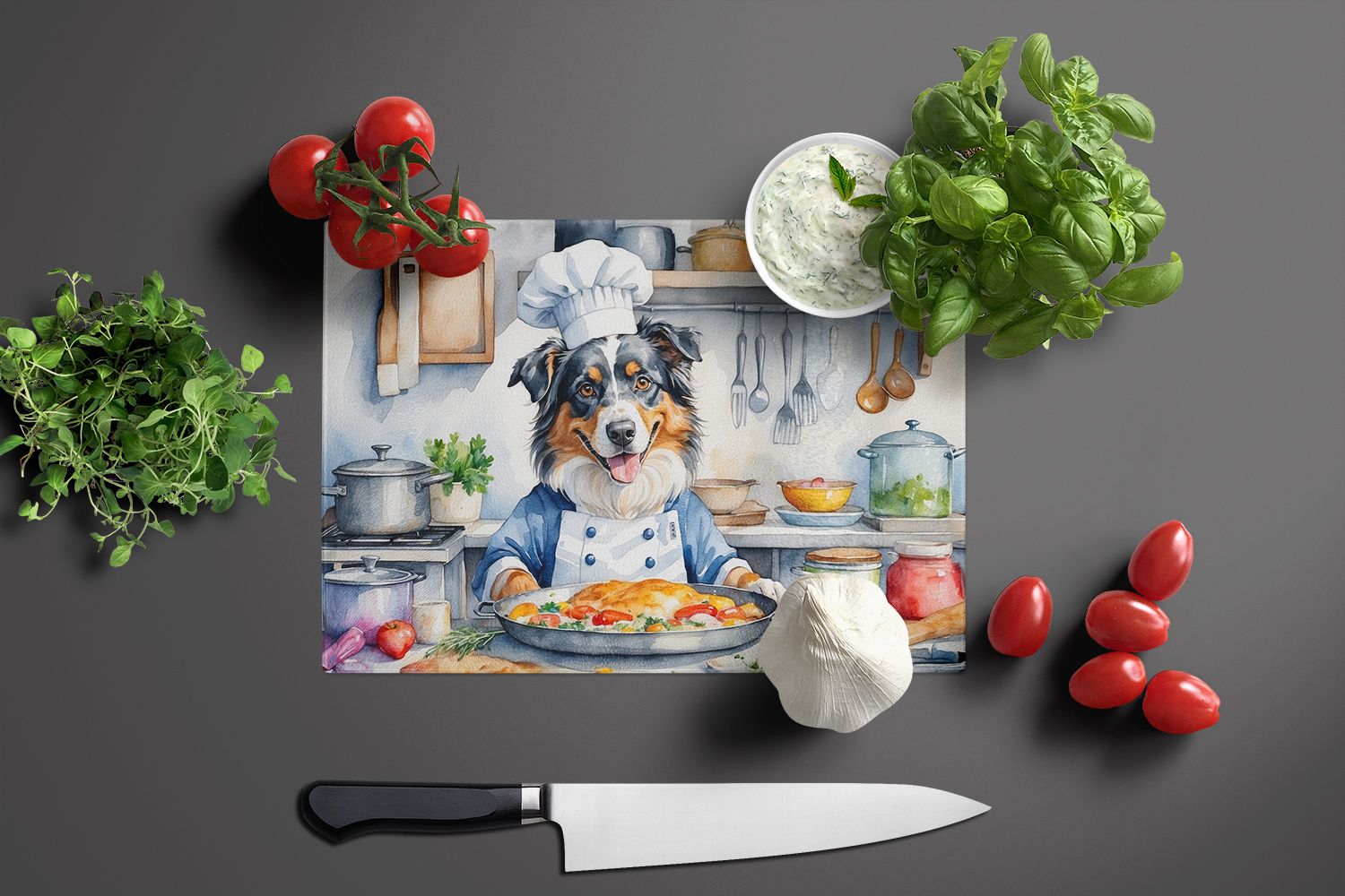 NEW Australian Shepherd The Chef Glass Cutting Board Decorative Tempered Glass Kitchen Cutting and Serving Board Large Size Chopping Board