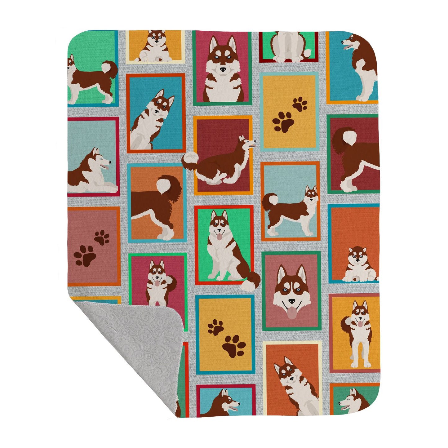 Lots of Red Siberian Husky Quilted Blanket 50x60 Artwork Pattern Quilted Throw Blanket for Bed, Couch, Sofa, Soft and Lightweight