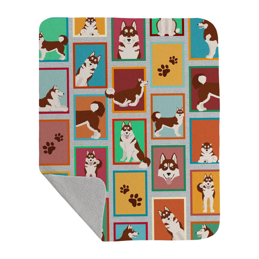 Lots of Red Siberian Husky Quilted Blanket 50x60 Artwork Pattern Quilted Throw Blanket for Bed, Couch, Sofa, Soft and Lightweight