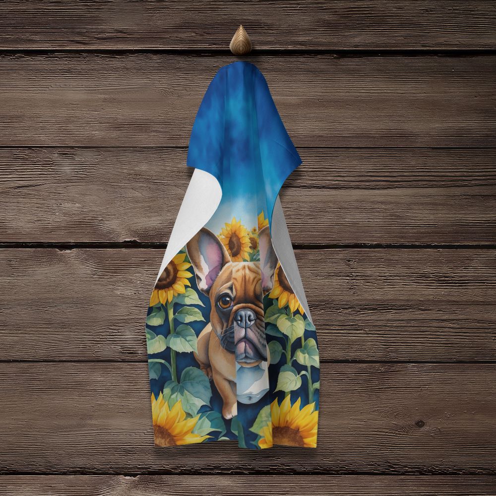 French Bulldog in Sunflowers Kitchen Towel Dish Cloths Guest Hand Towel Decorative Bathroom Towel for Face,Tea, Dishcloth, Kitchen and Bath