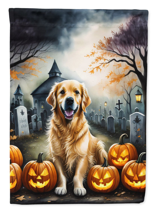 Golden Retriever Spooky Halloween House Flag Large Porch Sleeve Pole Decorative Outside Yard Banner Artwork Wall Hanging, Polyester, House Size, Multicolor