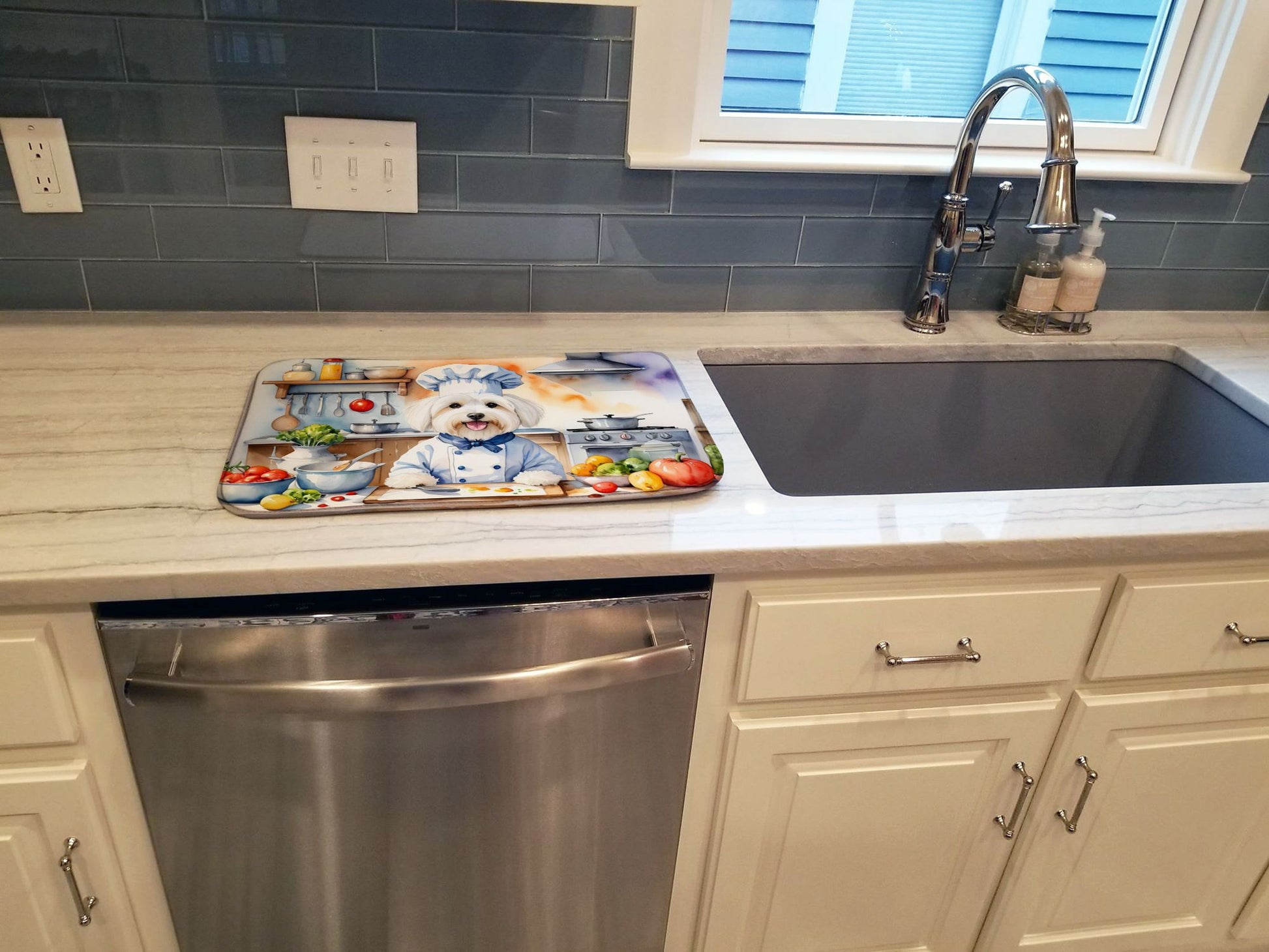 Coton de Tulear The Chef Dish Drying Mat Absorbent Dish Drying Mat Pad for Kitchen Counter Dish Drainer Mat for Countertop, 14 x 21", Multicolor