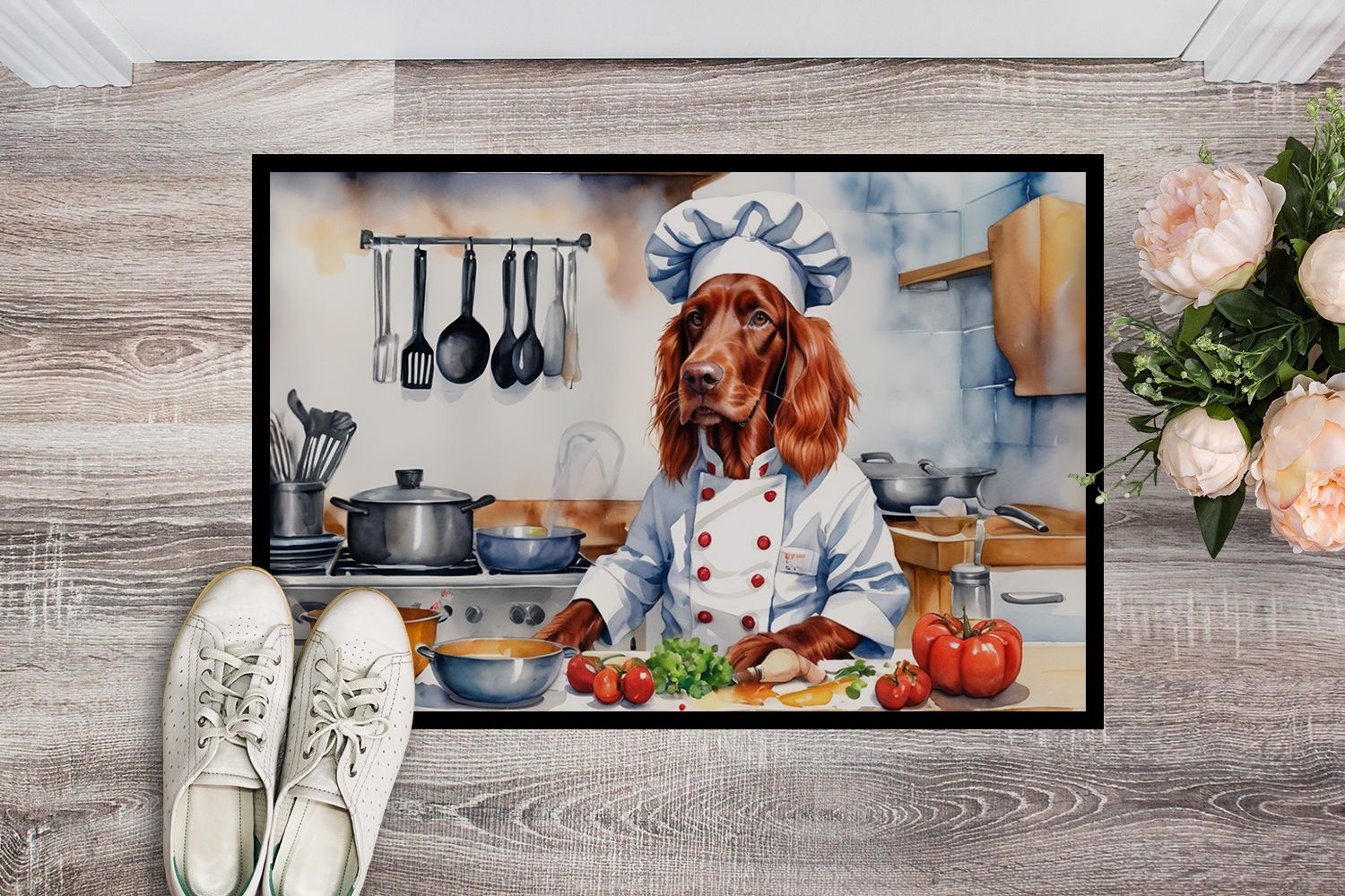 Irish Setter The Chef Doormat Front Door Mat Indoor Outdoor Rugs for Entryway, Non Slip Washable Low Pile, 24H X 36W