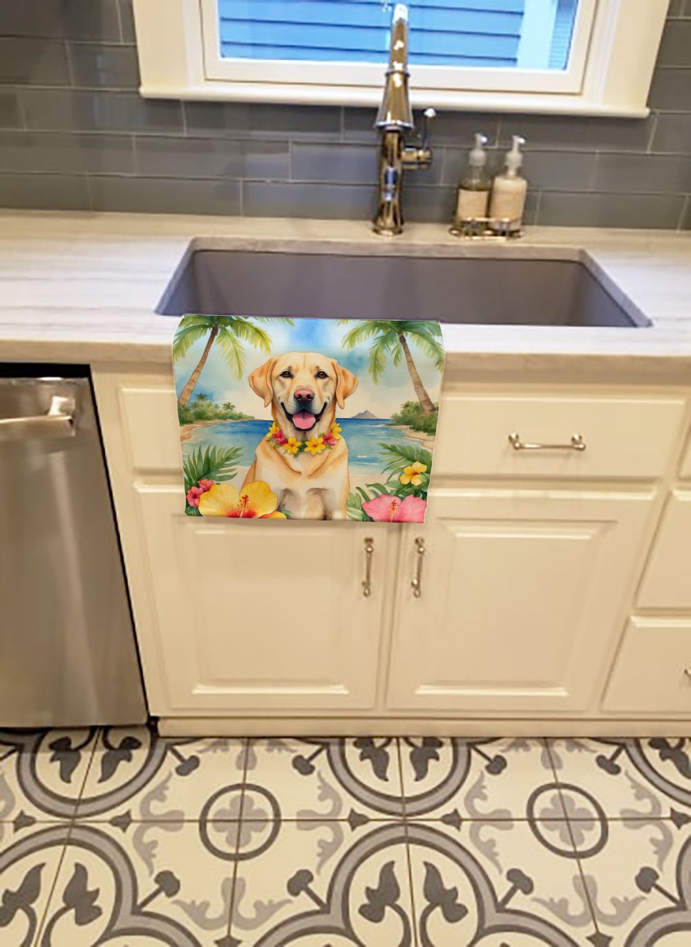 Yellow Labrador Retriever Luau Kitchen Towel Dish Cloths Guest Hand Towel Decorative Bathroom Towel for Face,Tea, Dishcloth, Kitchen and Bath