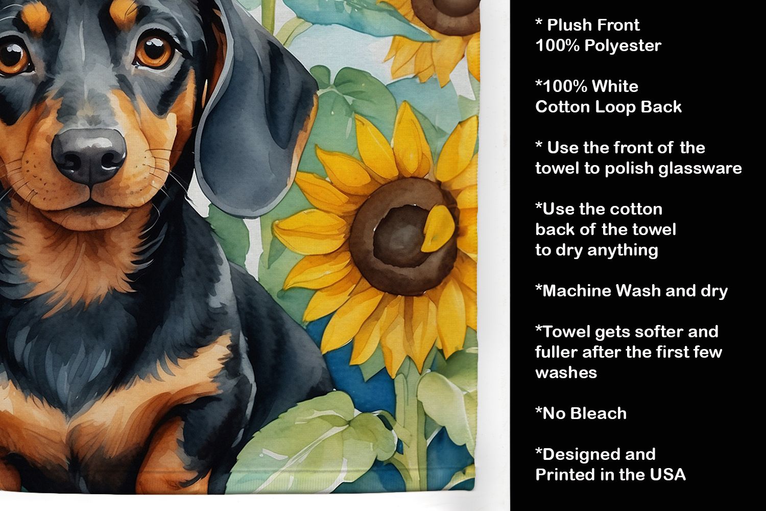 Dachshund in Sunflowers Kitchen Towel Dish Cloths Guest Hand Towel Decorative Bathroom Towel for Face,Tea, Dishcloth, Kitchen and Bath
