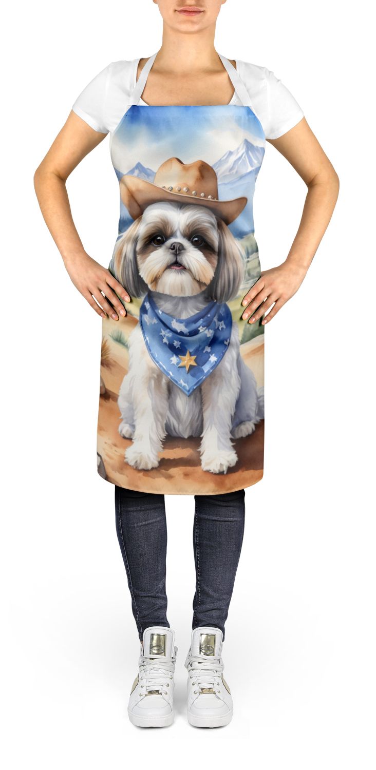 Shih Tzu Cowboy Welcome Apron Cooking Kitchen Server Baking Crafts Gardening for Adult Women Men, Unisex, Large, Multicolor