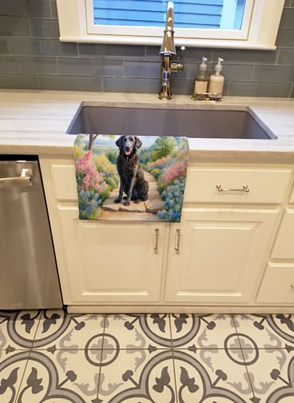 Curly-Coated Retriever Spring Path Kitchen Towel Dish Cloths Guest Hand Towel Decorative Bathroom Towel for Face,Tea, Dishcloth, Kitchen and Bath