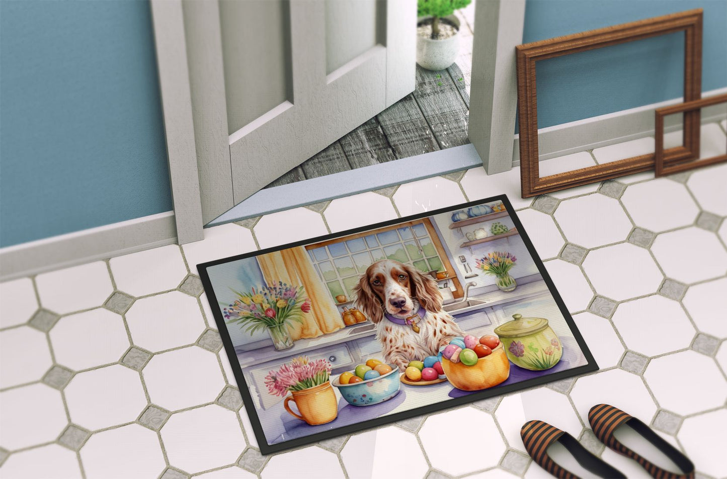 Decorating Easter English Setter Doormat Front Door Mat Indoor Outdoor Rugs for Entryway, Non Slip Washable Low Pile, 24H X 36W