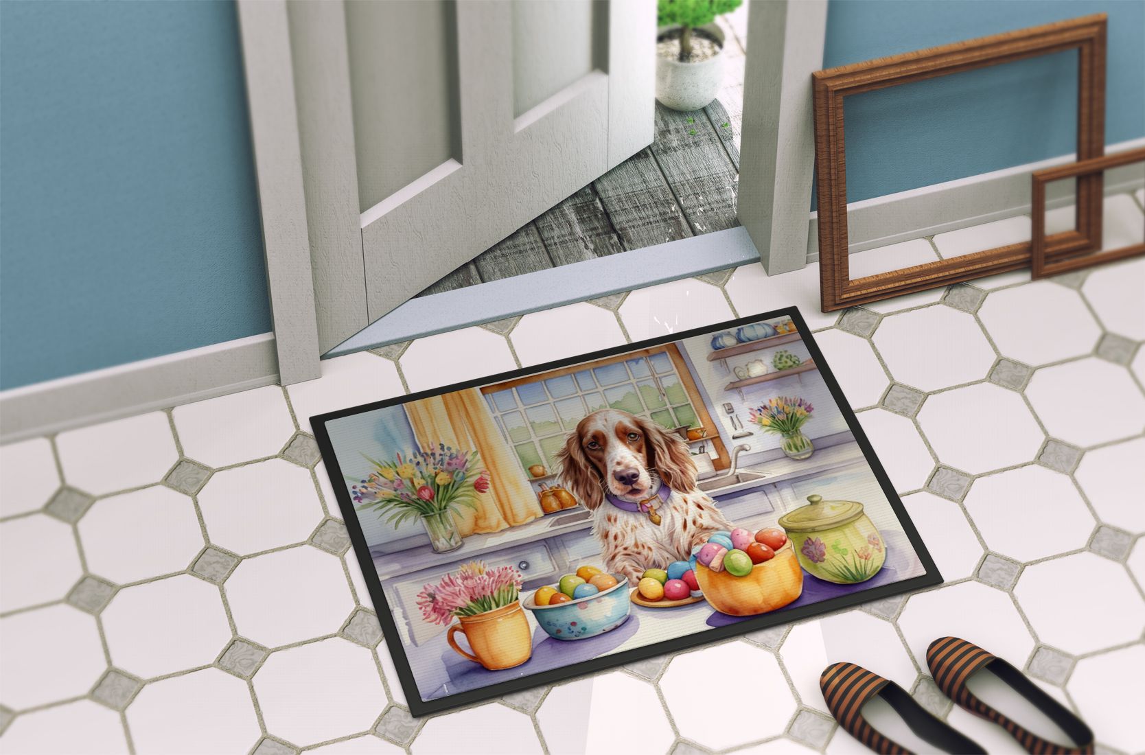 Decorating Easter English Setter Doormat Front Door Mat Indoor Outdoor Rugs for Entryway, Non Slip Washable Low Pile, 24H X 36W