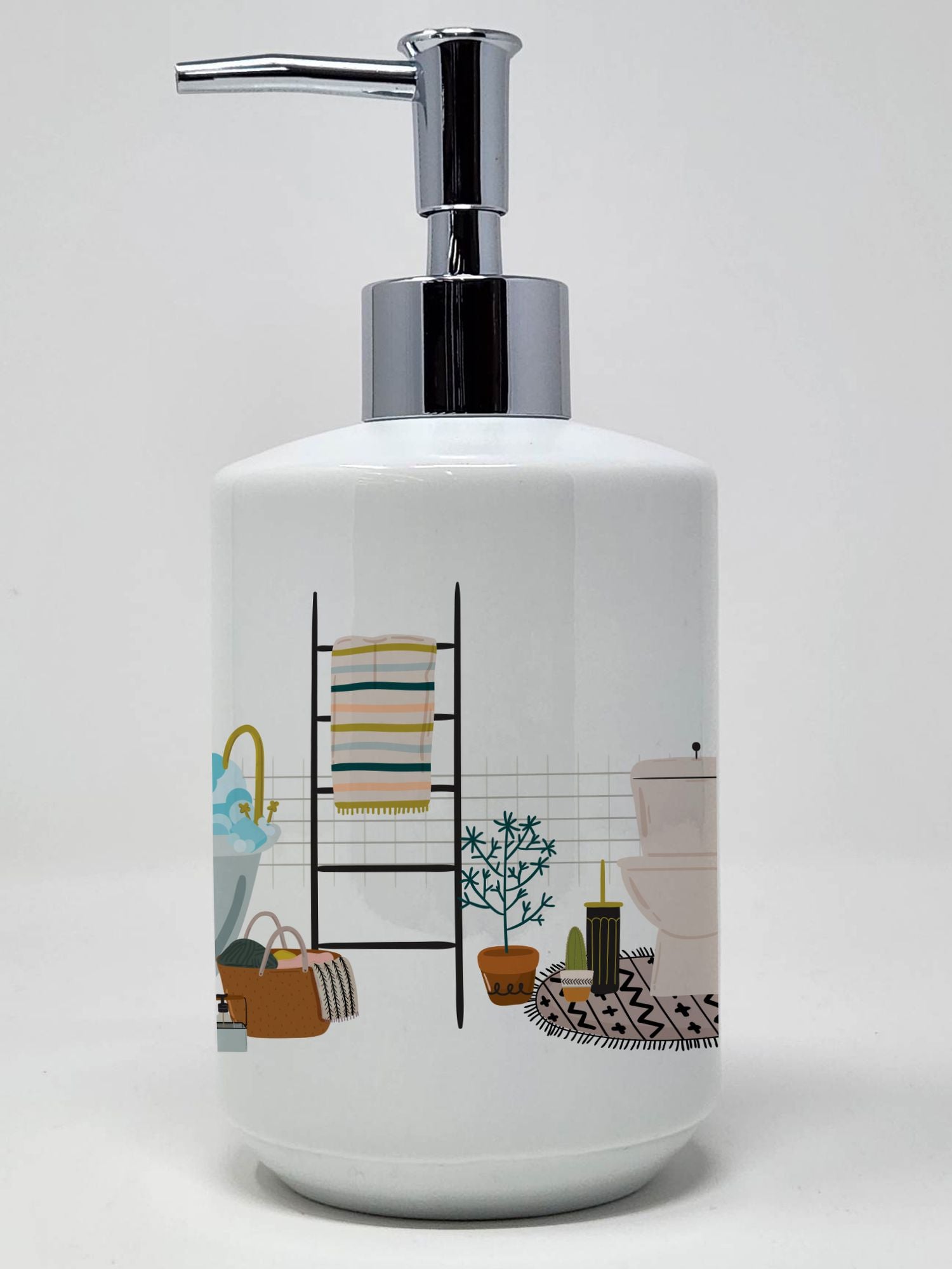 Silver White Shih Tzu in Bathtub Ceramic Soap Dispenser Hand Soap Dispenser Pump Bottles for Bathroom Kitchen, Empty Refillable Liquid Soap Container