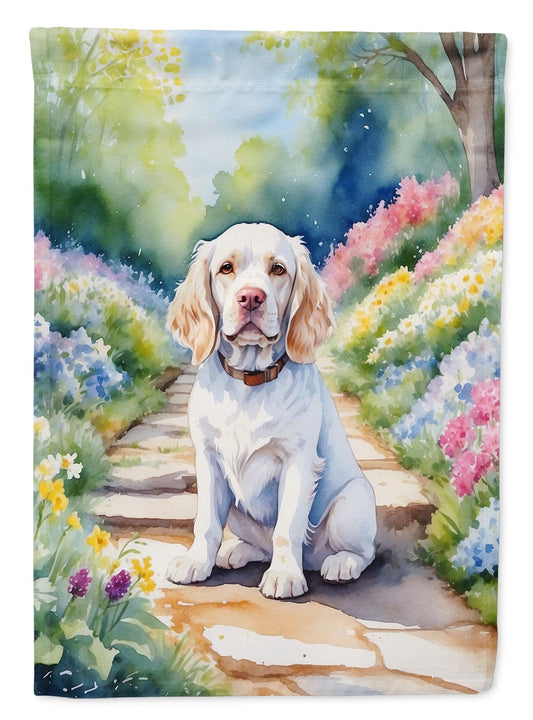 Clumber Spaniel Spring Path Garden Flag Mailbox Flag Decorative Yard Flag Banner Outside Patio Artwork Yard Flower Beds, Garden Size, Multicolor