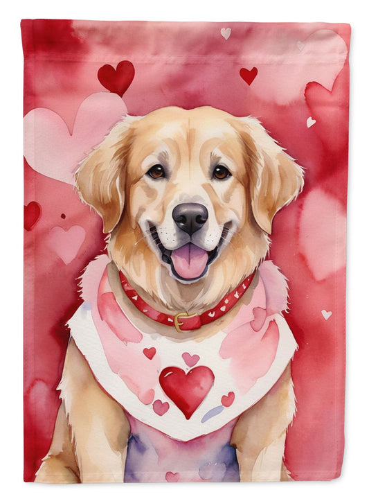 Golden Retriever My Valentine House Flag Large Porch Sleeve Pole Decorative Outside Yard Banner Artwork Wall Hanging, Polyester, House Size, Multicolor
