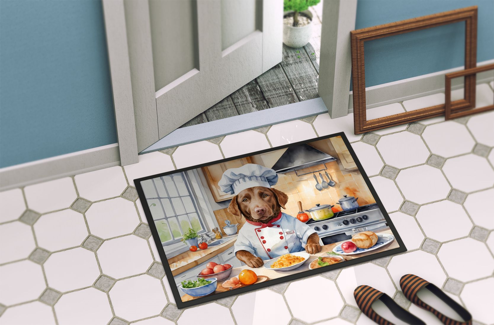 Chesapeake Bay Retriever The Chef Doormat Front Door Mat Indoor Outdoor Rugs for Entryway, Non Slip Washable Low Pile, 24H X 36W