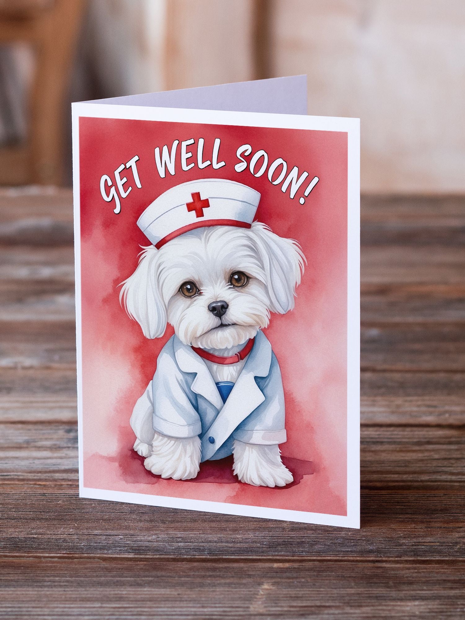 Maltese Get Well Soon Greeting Cards Pack of 8 Blank Cards with Envelopes Whimsical A7 Size 5x7 Blank Note Cards