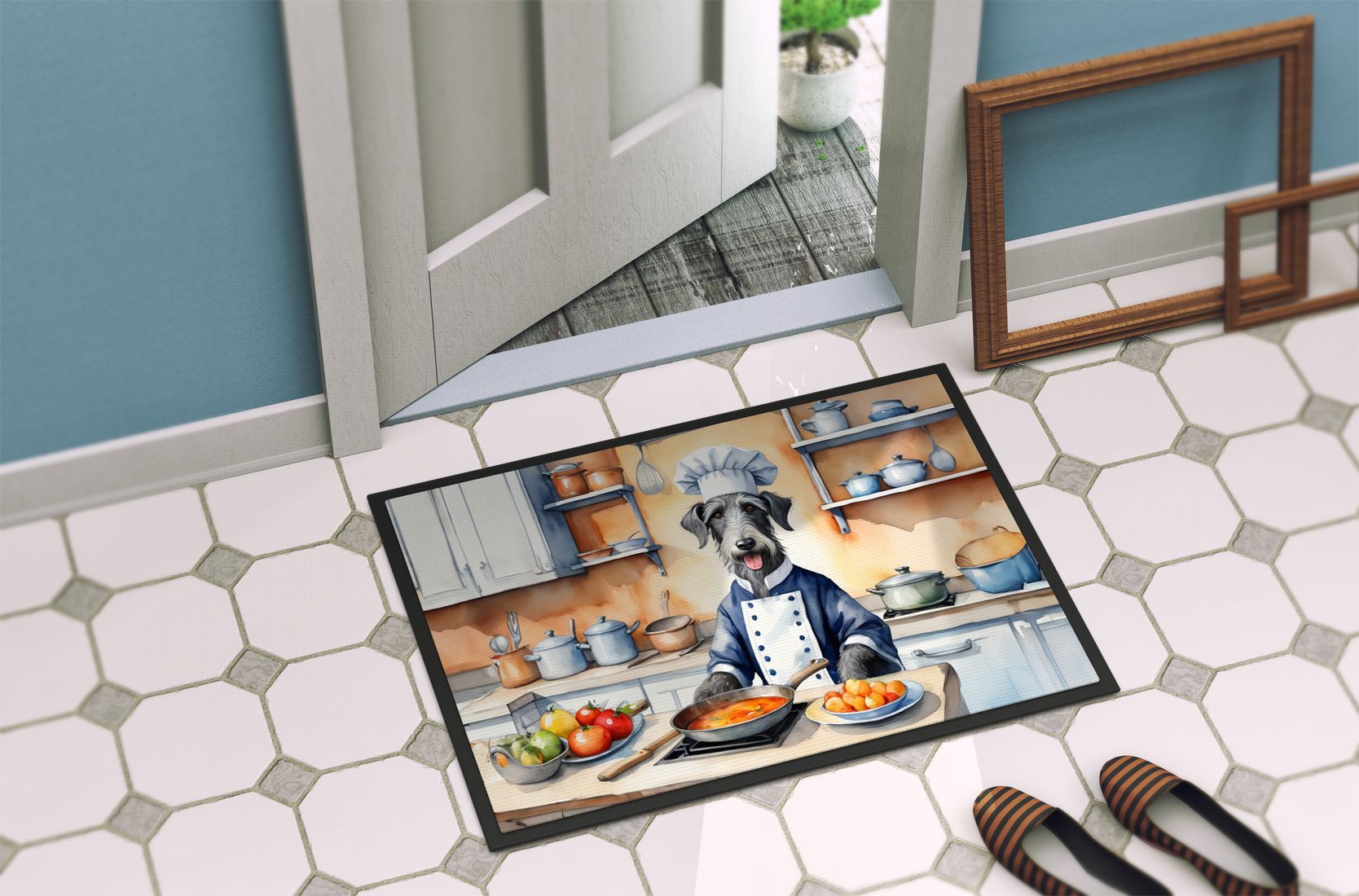 NEW Scottish Deerhound The Chef Doormat Front Door Mat Indoor Outdoor Rugs for Entryway, Non Slip Washable Low Pile, 18H X 27W