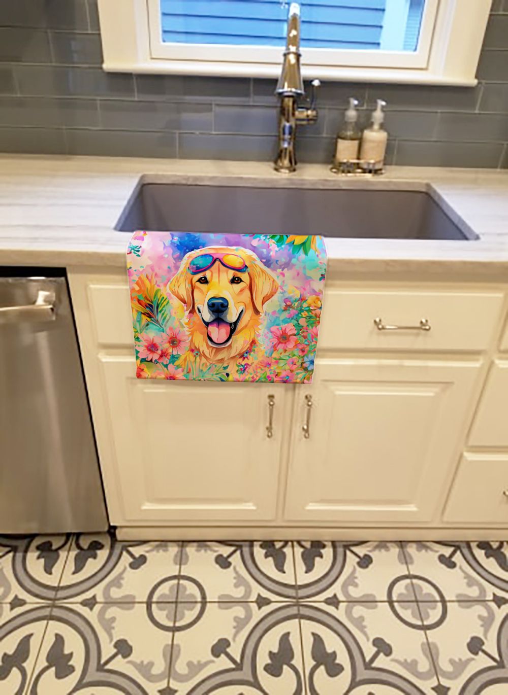 Yellow Labrador Hippie Dawg Kitchen Towel Dish Cloths Guest Hand Towel Decorative Bathroom Towel for Face,Tea, Dishcloth, Kitchen and Bath