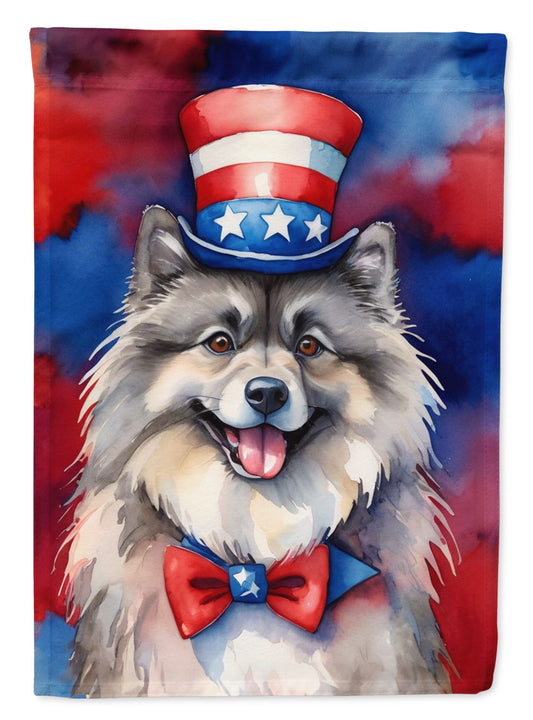 Keeshond Patriotic American House Flag Large Porch Sleeve Pole Decorative Outside Yard Banner Artwork Wall Hanging, Polyester, House Size, Multicolor
