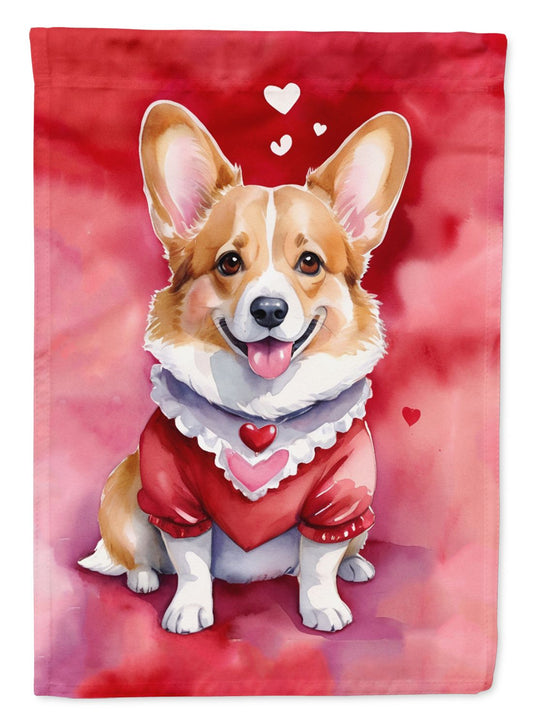 Corgi My Valentine House Flag Large Porch Sleeve Pole Decorative Outside Yard Banner Artwork Wall Hanging, Polyester, House Size, Multicolor