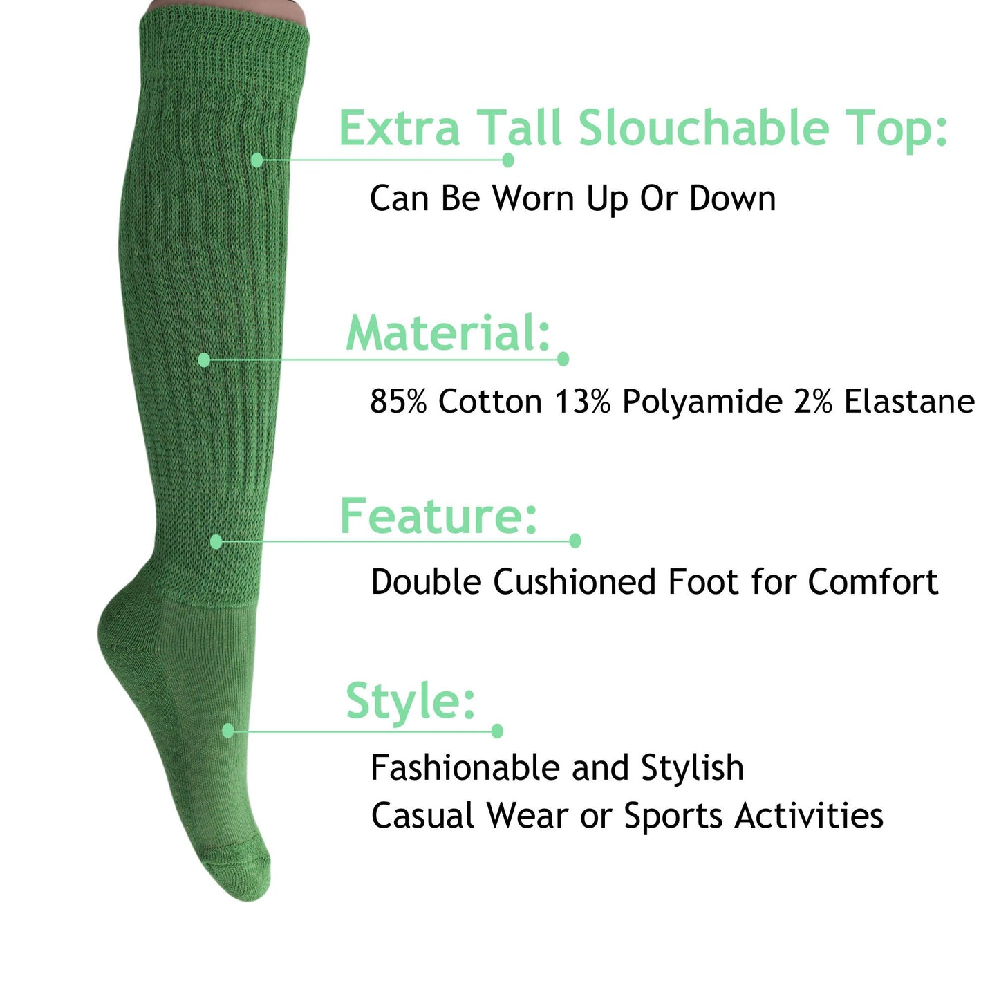 Slouch Socks for Women Extra Long Heavy Slouchy Scrunch Cotton Socks 1 Pair Shoe Size 5 to 10