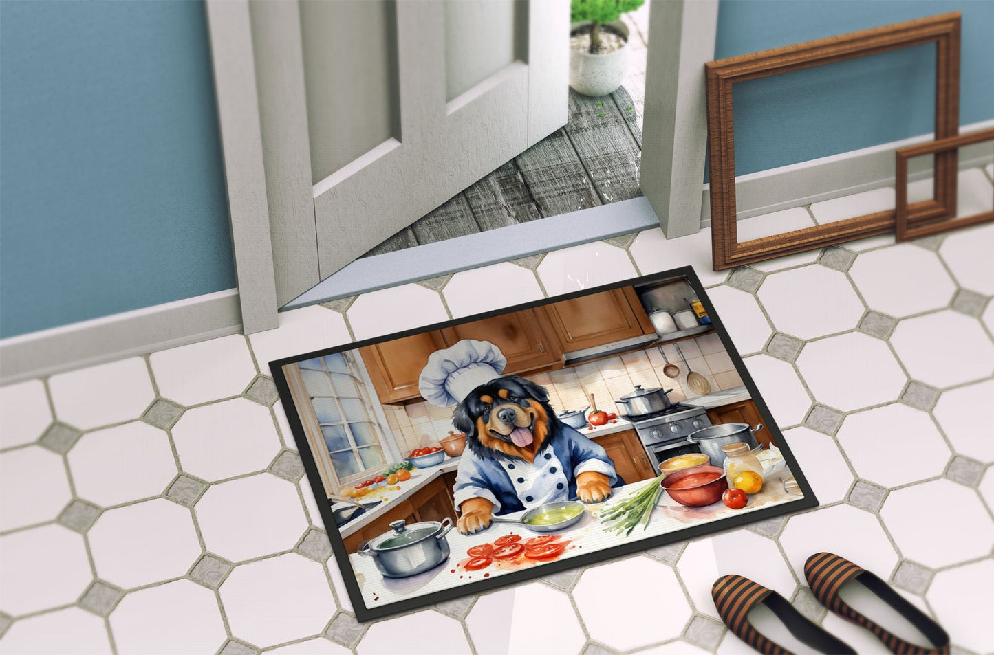 NEW Tibetan Mastiff The Chef Doormat Front Door Mat Indoor Outdoor Rugs for Entryway, Non Slip Washable Low Pile, 18H X 27W