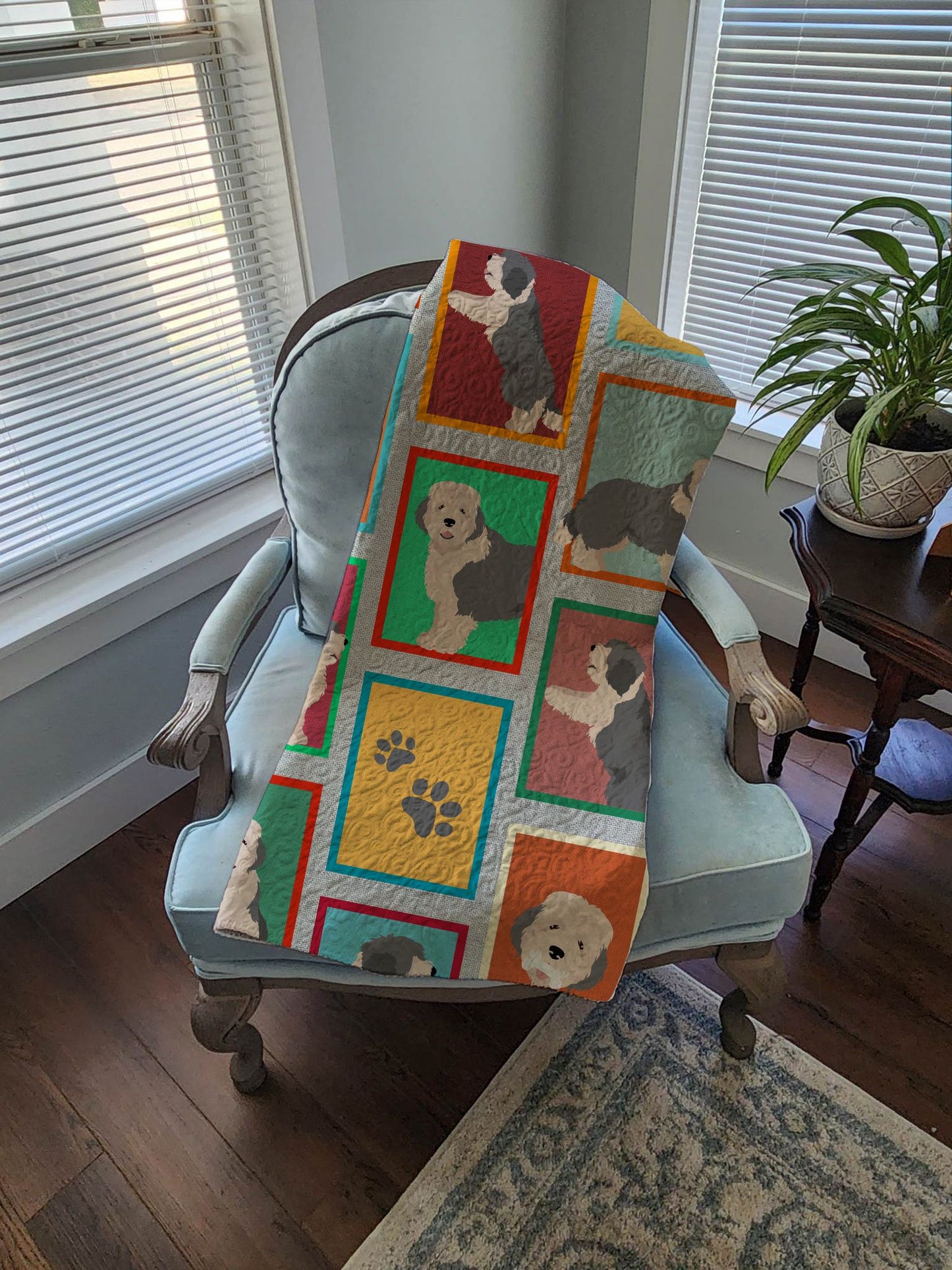 Lots of Old English Sheepdog Quilted Blanket 50x60 Artwork Pattern Quilted Throw Blanket for Bed, Couch, Sofa, Soft and Lightweight