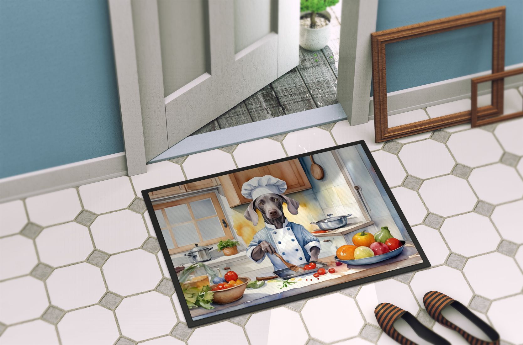 NEW Weimaraner The Chef Doormat Front Door Mat Indoor Outdoor Rugs for Entryway, Non Slip Washable Low Pile, 18H X 27W