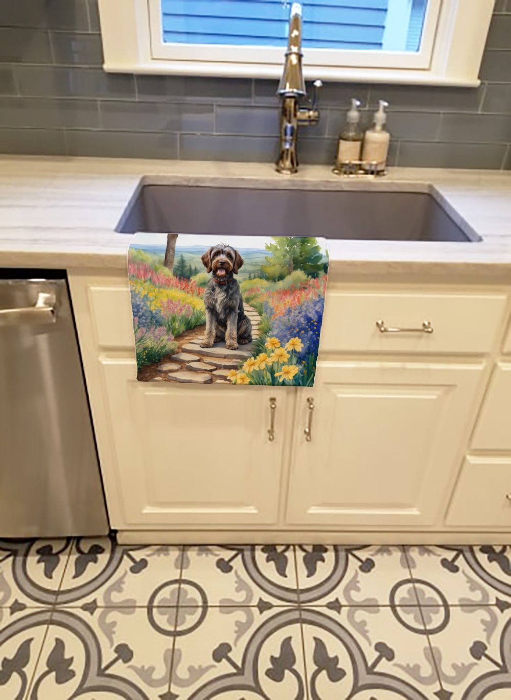 Wirehaired Pointing Griffon Spring Path Kitchen Towel Dish Cloths Guest Hand Towel Decorative Bathroom Towel for Face,Tea, Dishcloth, Kitchen and Bath