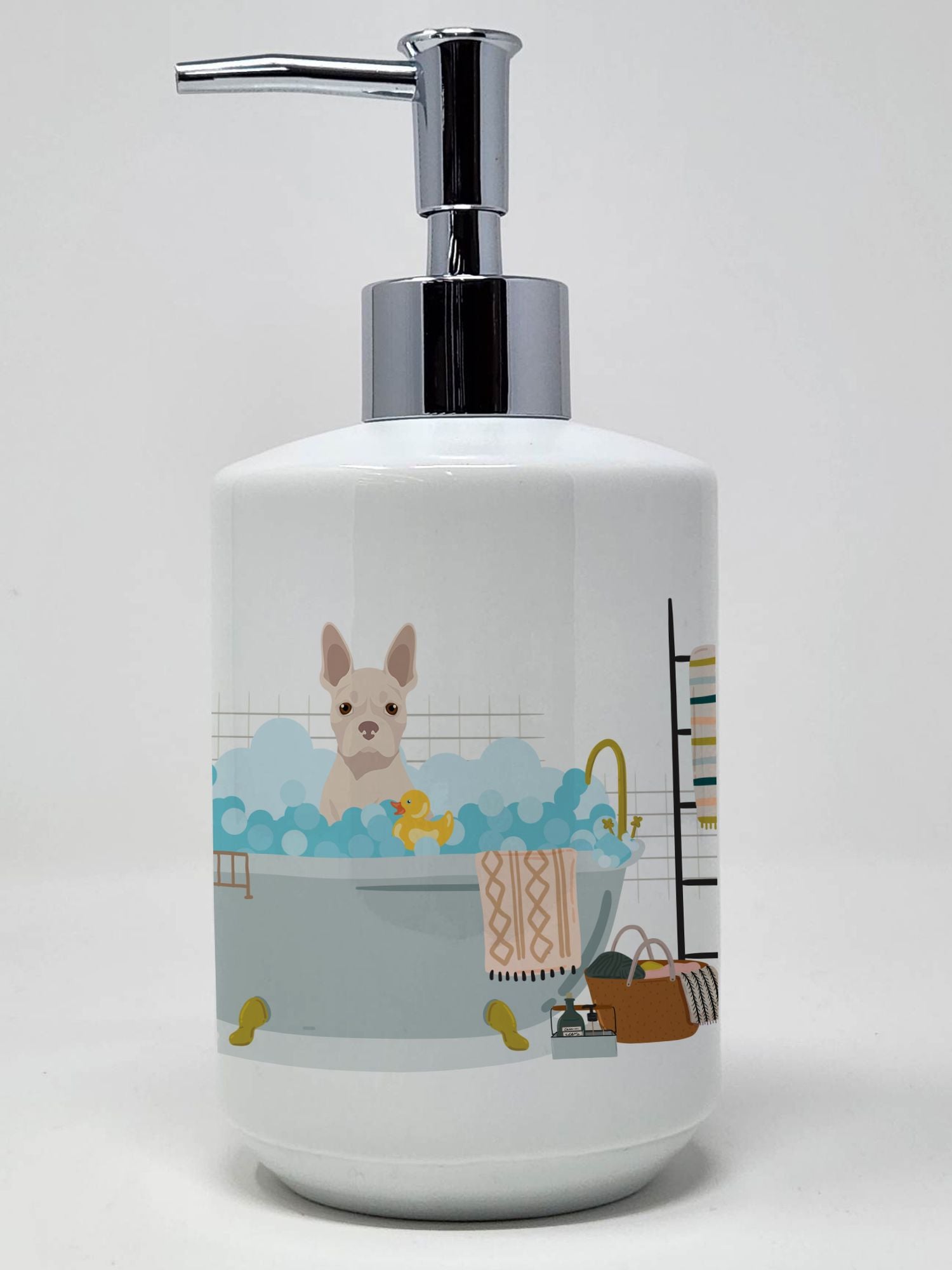 White Boston Terrier Ceramic Soap Dispenser Hand Soap Dispenser Pump Bottles for Bathroom Kitchen, Empty Refillable Liquid Soap Container