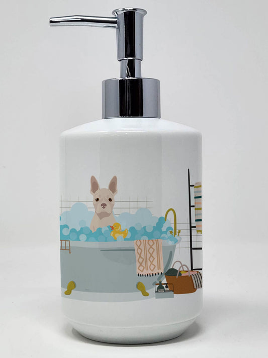 White Boston Terrier Ceramic Soap Dispenser Hand Soap Dispenser Pump Bottles for Bathroom Kitchen, Empty Refillable Liquid Soap Container