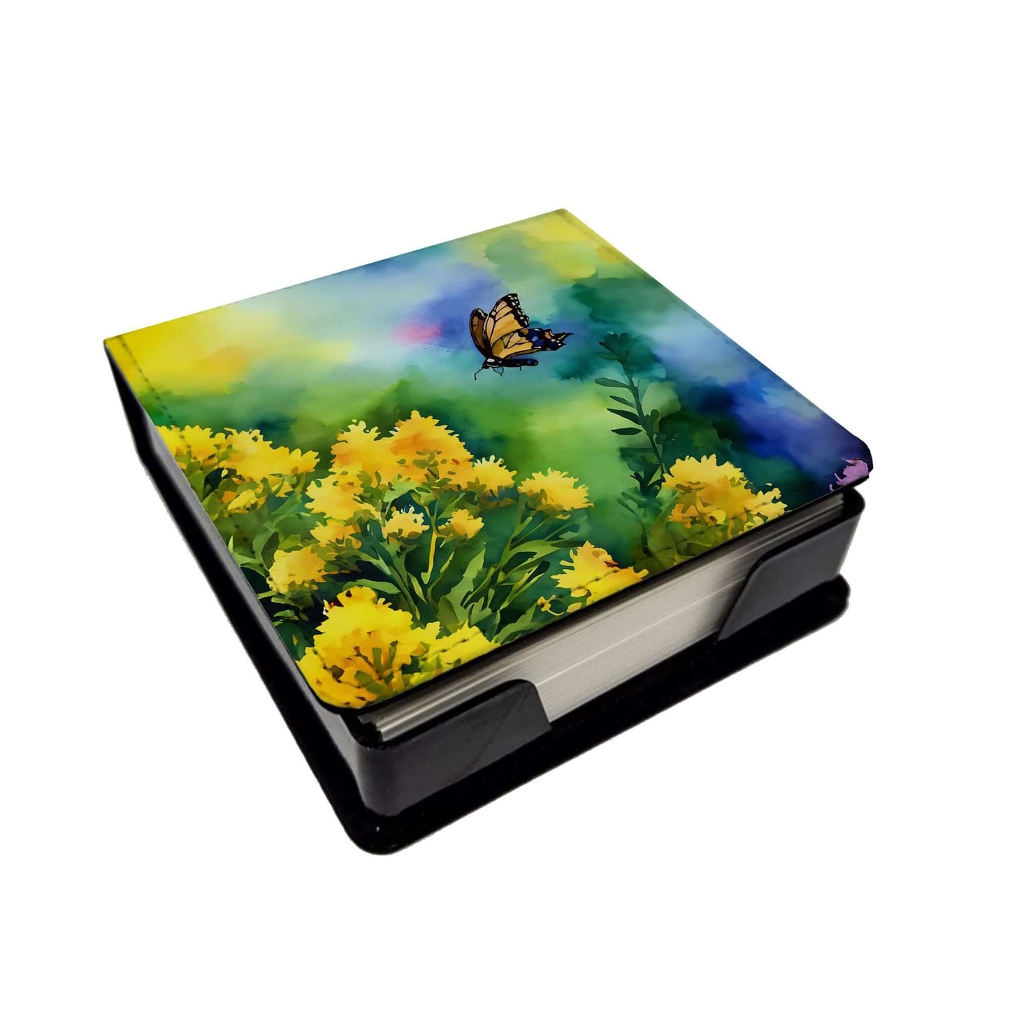 Kentucky Goldenrod in Watercolor PU Leather Note Paper Holder with Artist-Designed Cover, Desk Accessory, Office Gift